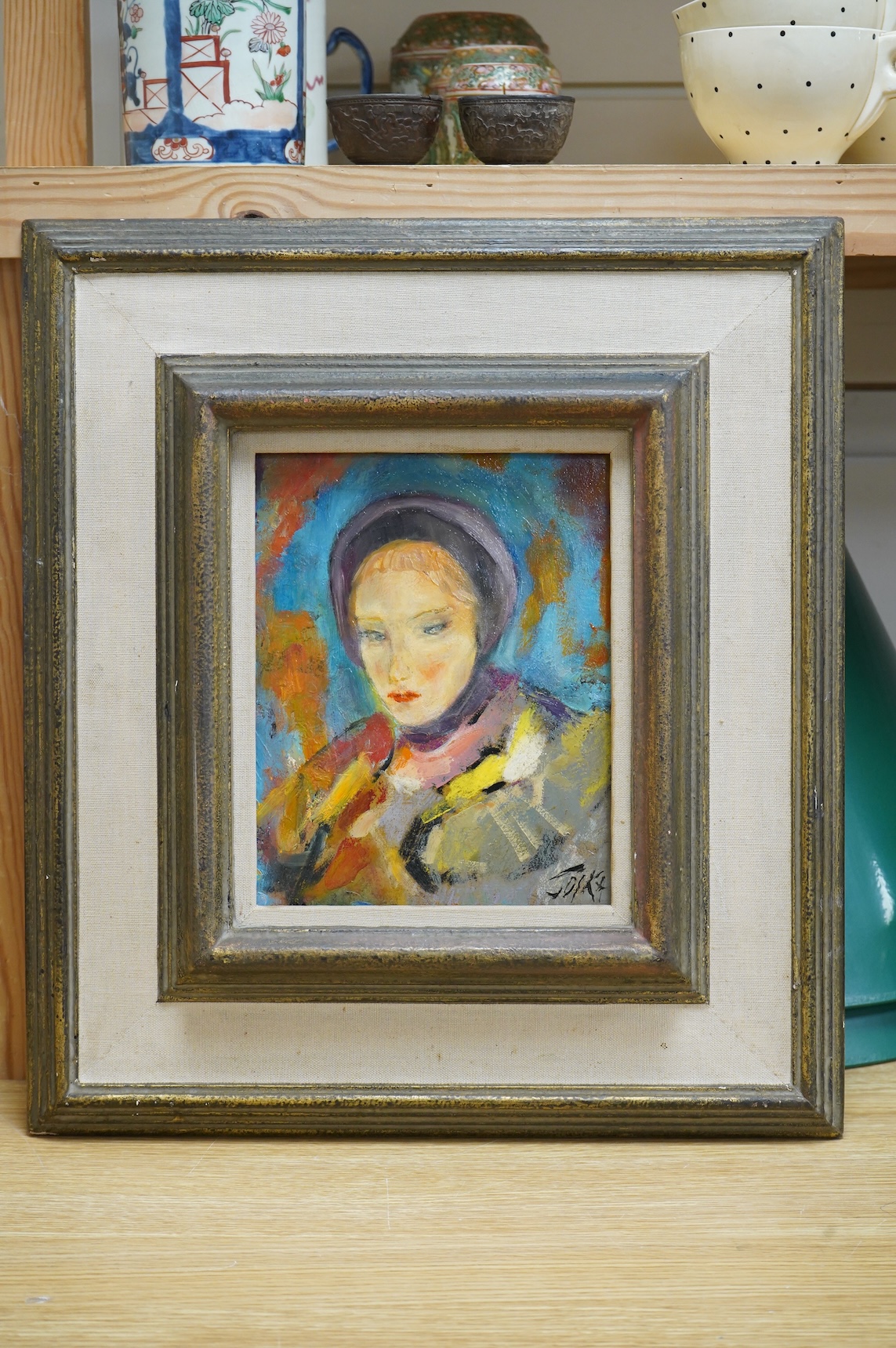 Jolka?, Head and shoulders portrait of a lady, signed, impressionist oil on board, 22 x 17cm